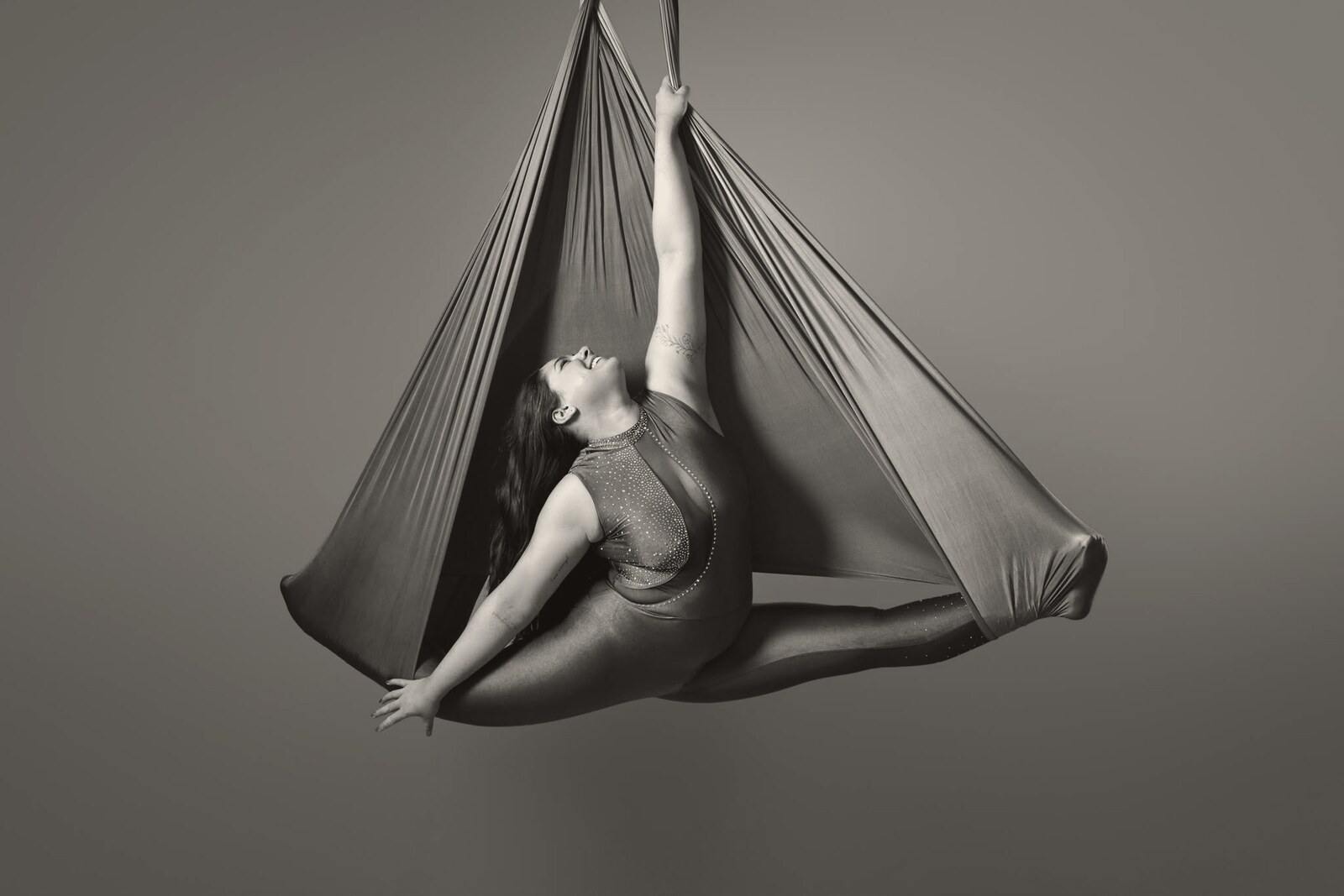 Chantel in splits, supported in hammock